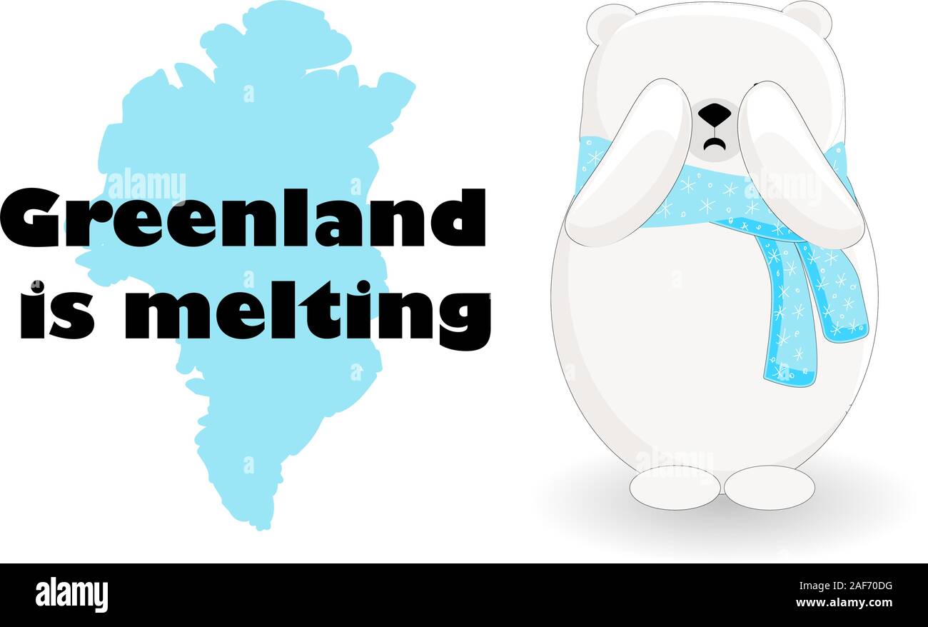 Il riscaldamento globale. La Groenlandia è di fusione. Lo scioglimento dei ghiacciai. La catastrofe. Banner sul tema dei problemi ambientali. Orso settentrionale.. Illustrazione Vettoriale