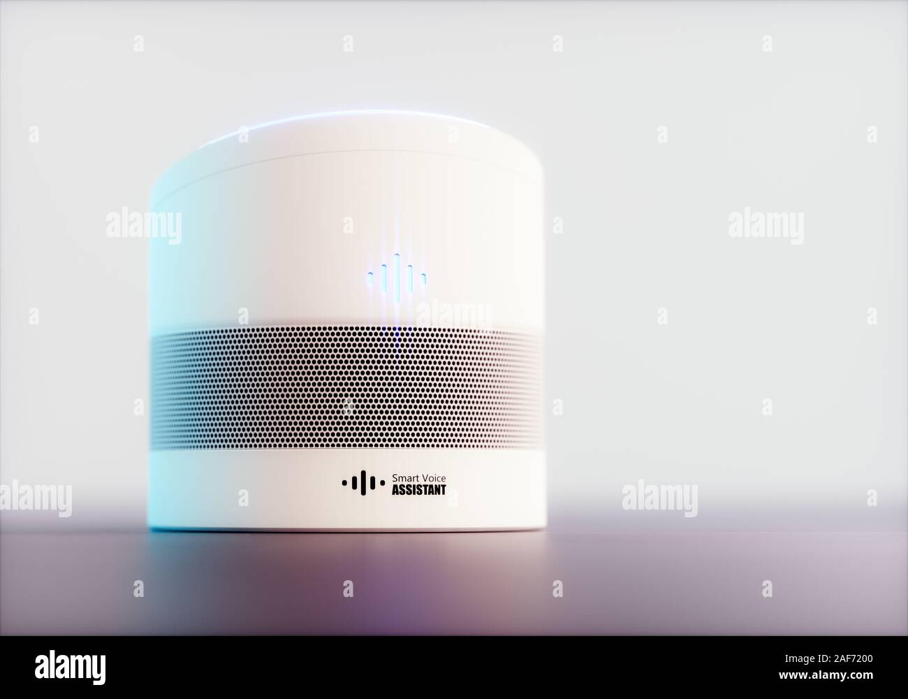 Home intelligent Voice Activated assistant. 3D rendering nozione di bianco hi tech futuristico di intelligenza artificiale la tecnologia di riconoscimento vocale su Foto Stock