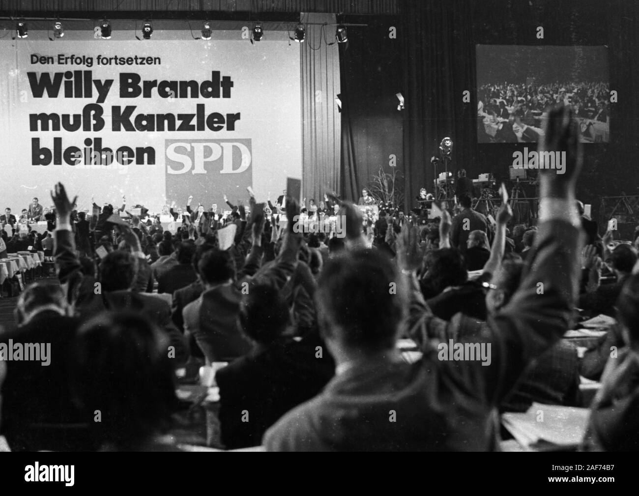 Le elezioni per il Bundestag nel 1972, qui la SPD conferenza a Dortmund il 13.10.1972, si è conclusa con il massimo riconoscimento per il DOCUP nella storia della Repubblica Federale. | Utilizzo di tutto il mondo Foto Stock