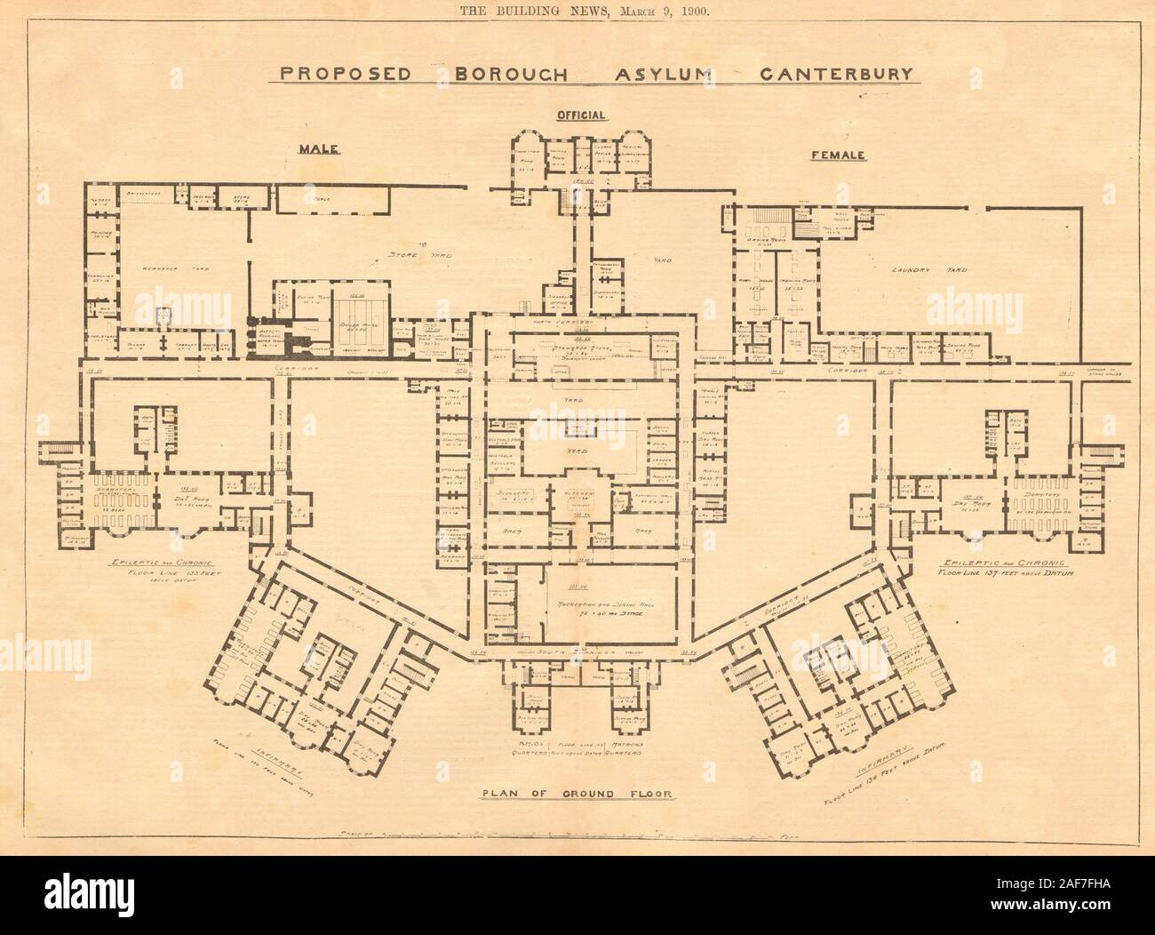 Proposta di Borough asilo, Canterbury. Mappa piano terra. Kent 1900 antica stampa Foto Stock