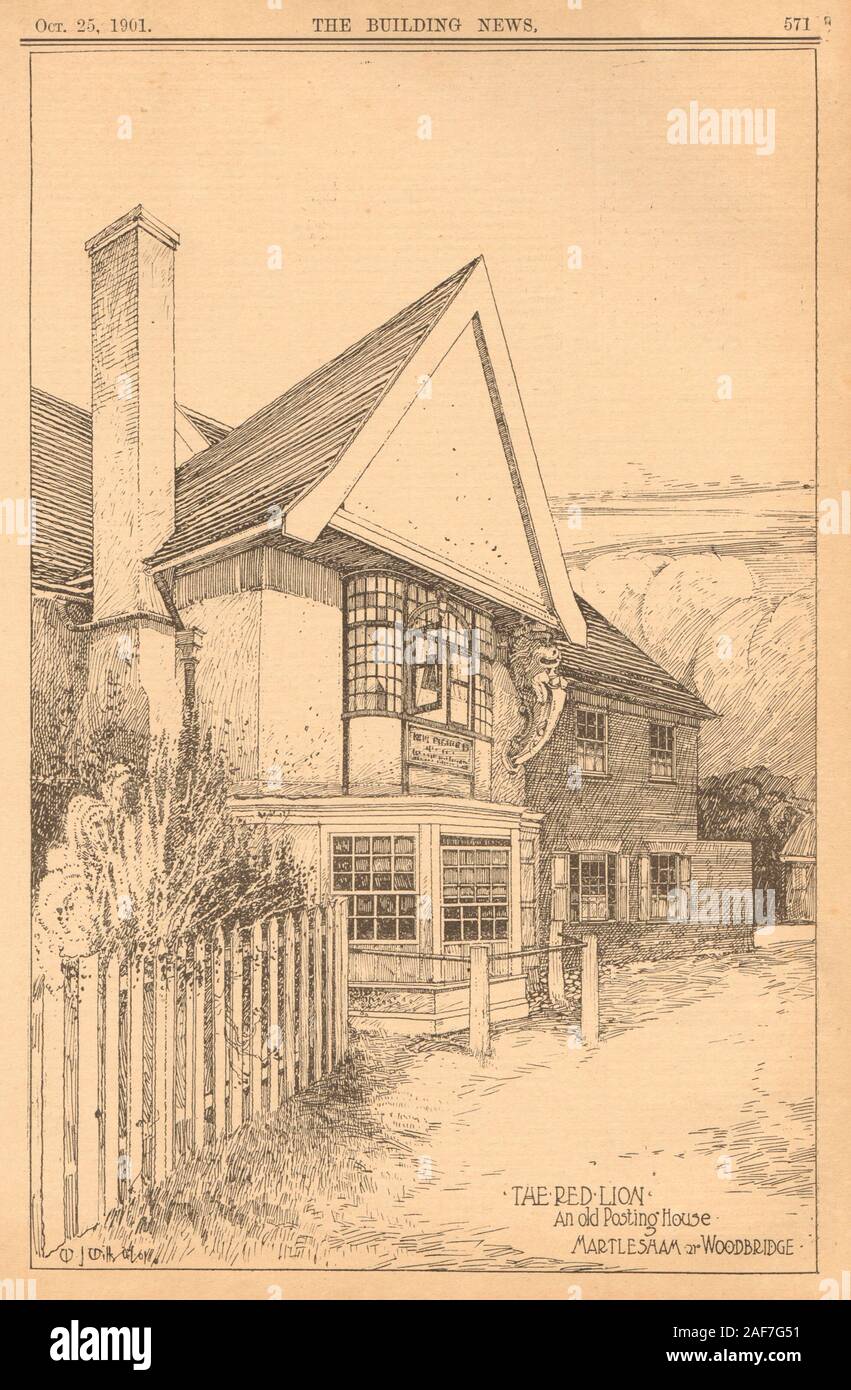 Il Red Lion, una vecchia casa di pubblicazione, Martlesham, Woodbridge. Suffolk 1901 stampare Foto Stock