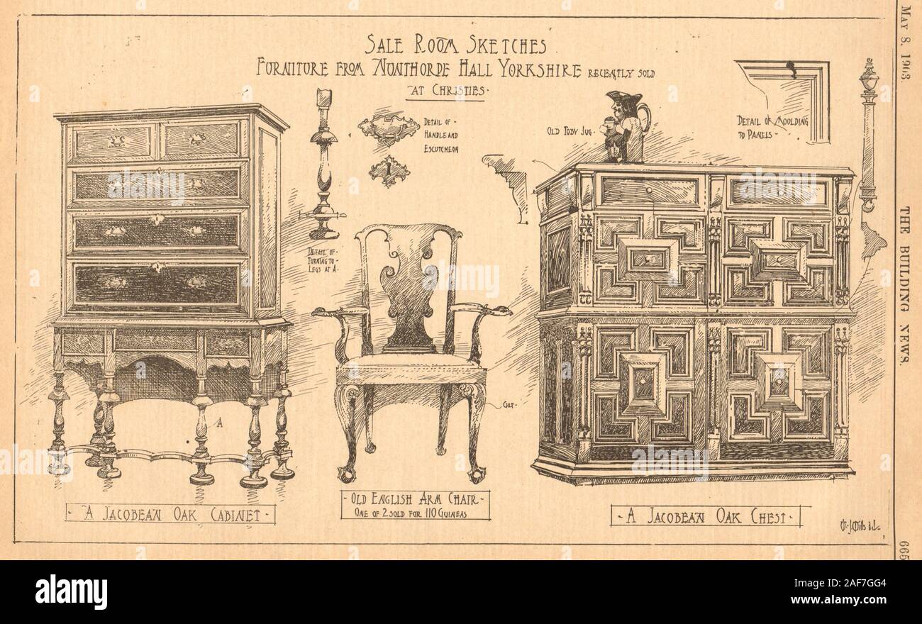 Christies aste mobili Nunthorpe Hall cabinet giacobino petto poltrona 1903 Foto Stock