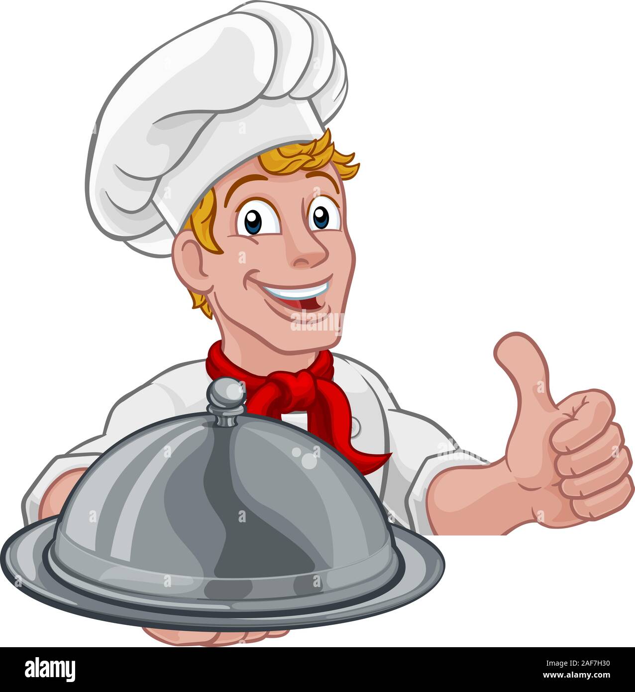 Lo Chef tenendo la piastra piatto segno Cartoon Illustrazione Vettoriale