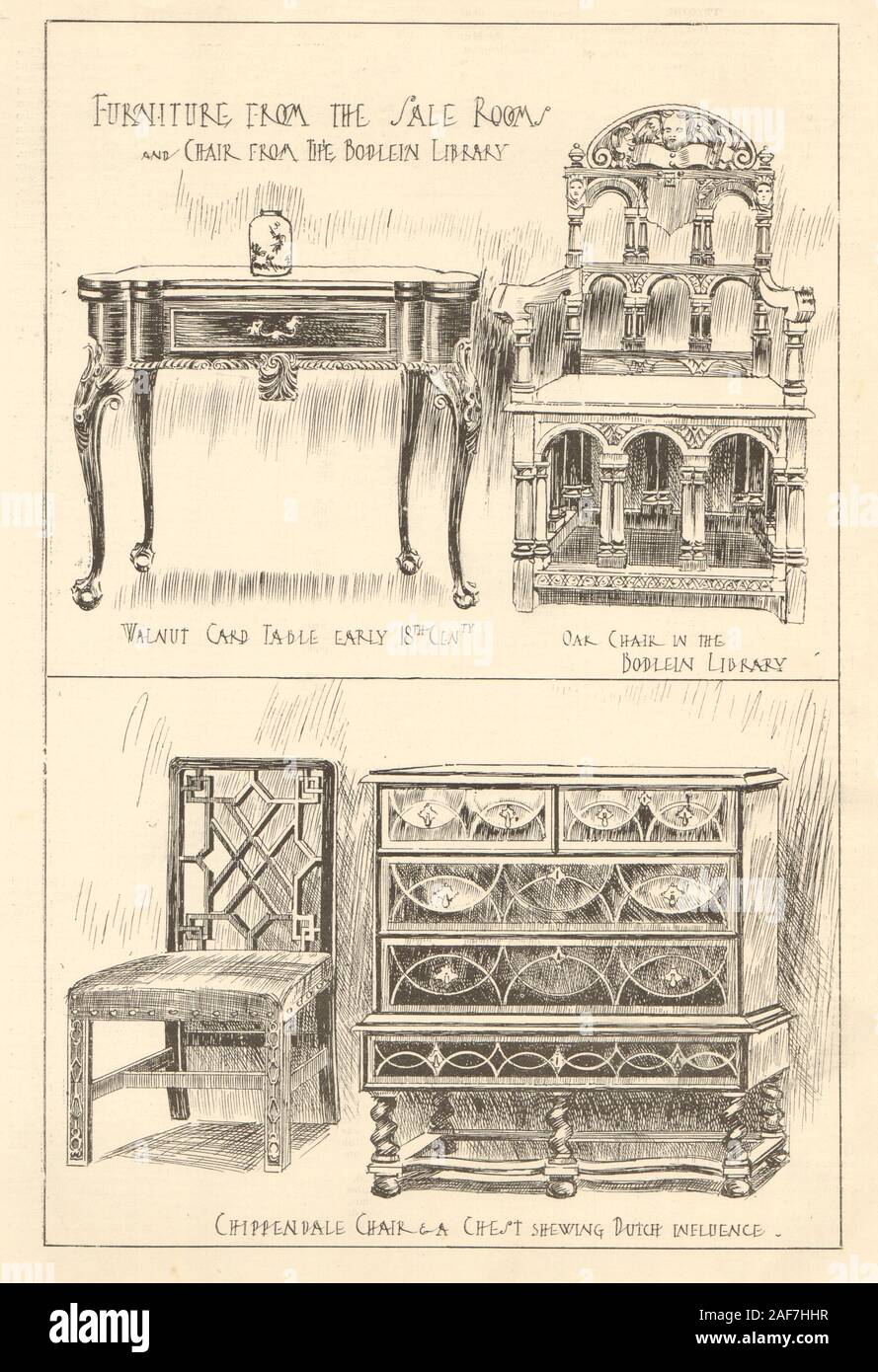 Mobili. La Libreria di Bodleian sedia. Scheda di noce Tabella 18C. Chippendale petto 1906 Foto Stock