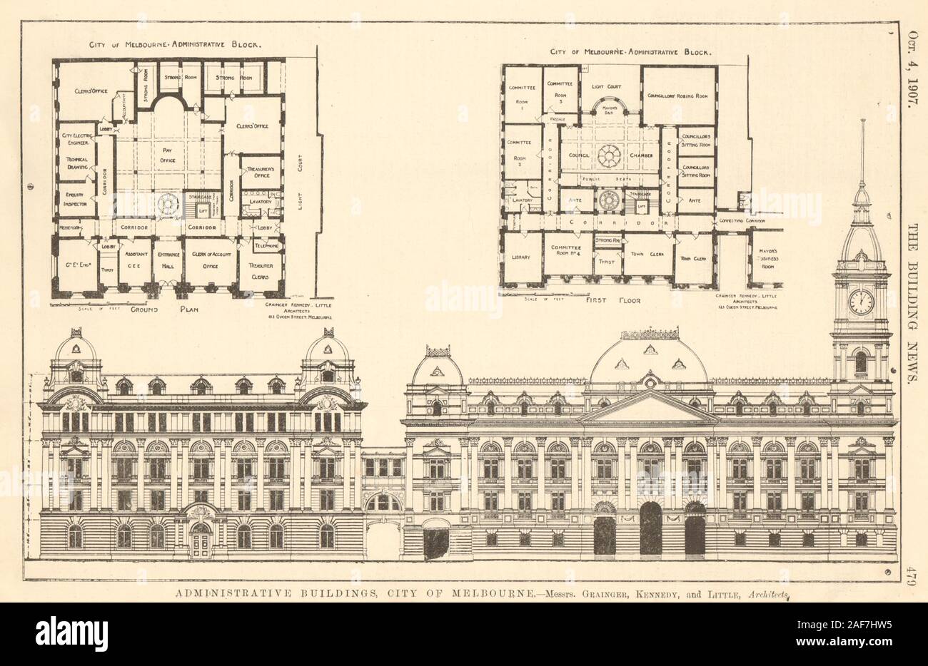 Il Municipio di Melbourne, Swanston & Collins strade. Grainger Kennedy poco 1907 Foto Stock