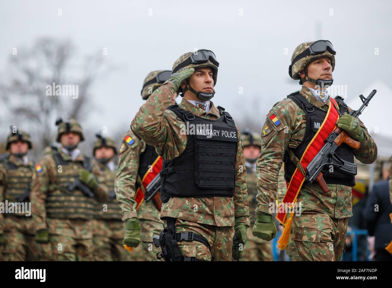 Bucarest, Romania - 01 dicembre, 2019: rumeno soldati dell esercito alla nazionale rumena giorno parata militare. Foto Stock