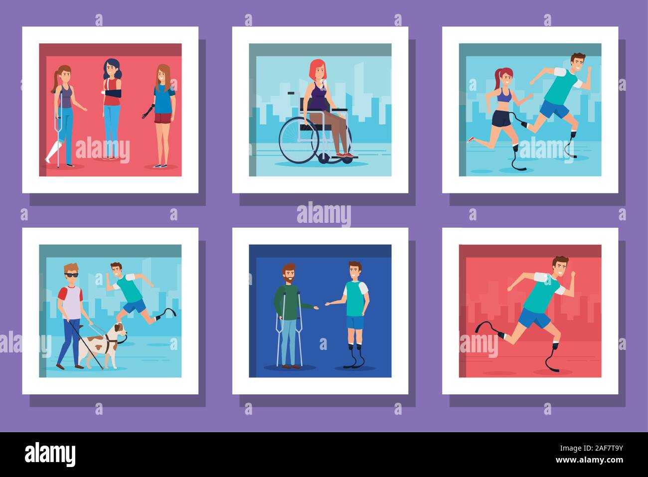 Bundle di persone disabili scene Illustrazione Vettoriale