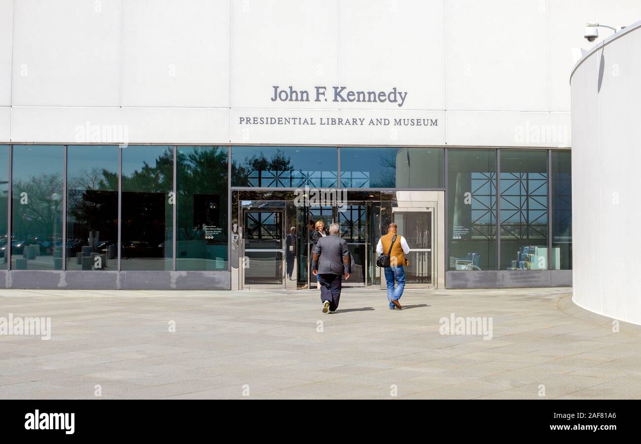 Ingresso al John F. Kennedy Presidential Library & Museum a Boston, Massachusetts, STATI UNITI D'AMERICA Foto Stock