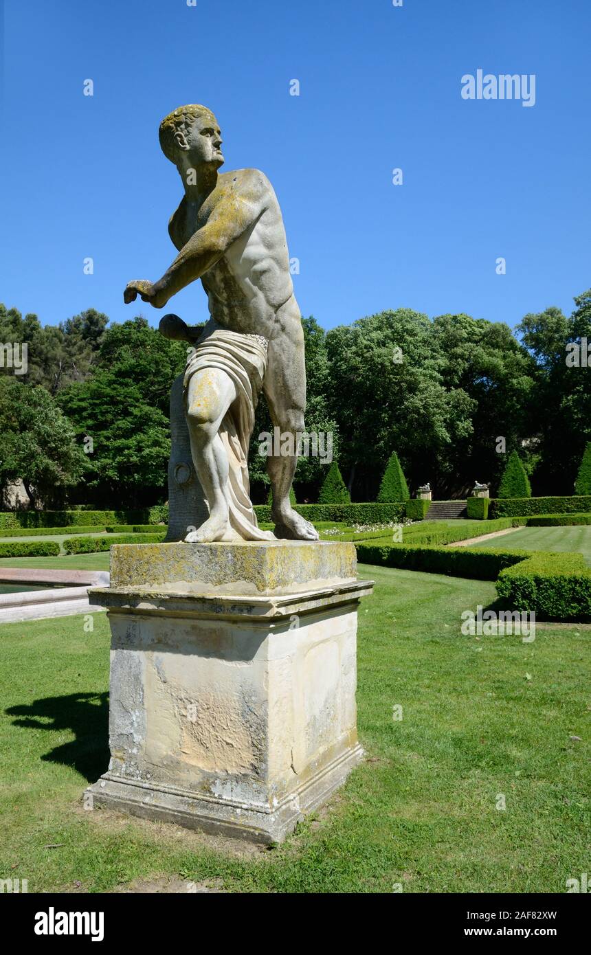 Marte giardino neoclassico statua Jardins d'Albertas o giardini di Albertas BOUC-BEL-AIR-vicino a Aix-en-Provence Provence Francia Foto Stock