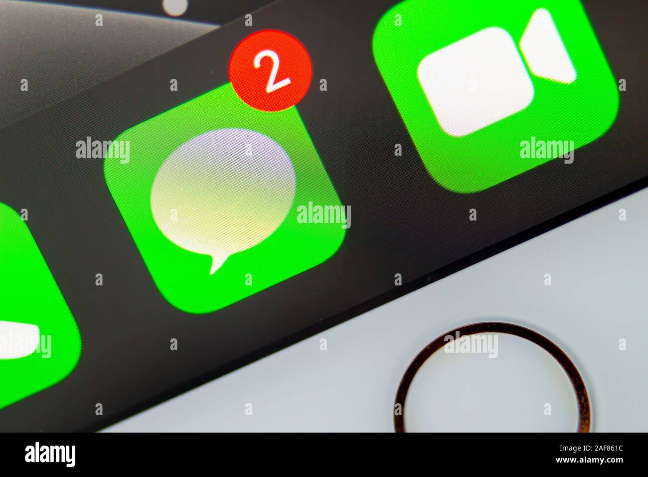 Calgary, Alberta. Canada Dec 12, 2019. Close up iMessage app. Apple sued su iMessage supporto per SMS i collegamenti incorporati. A titolo illustrativo Foto Stock