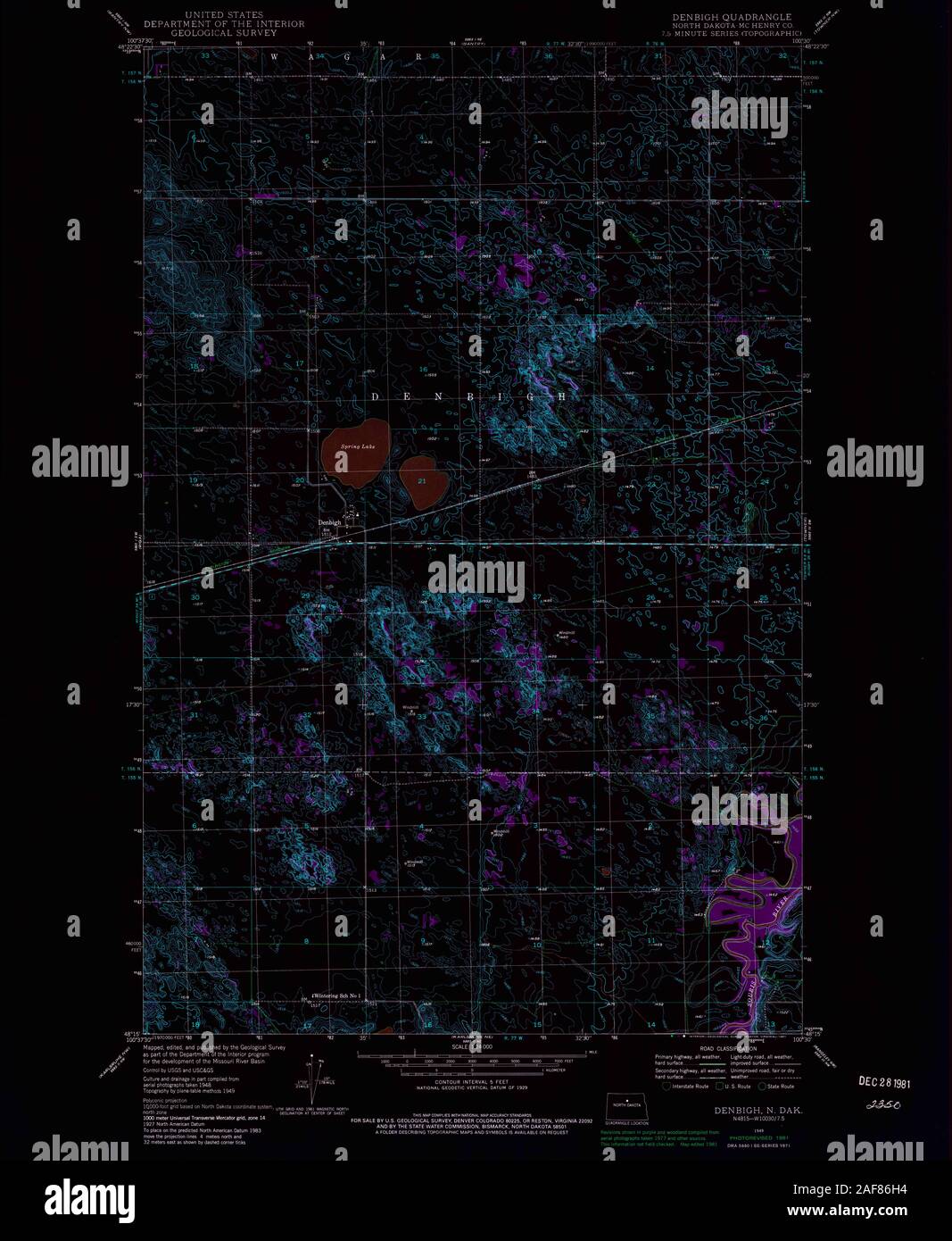 USGS TOPO Map North Dakota ND Denbigh 283819 1949 24000 Restauro invertito Foto Stock