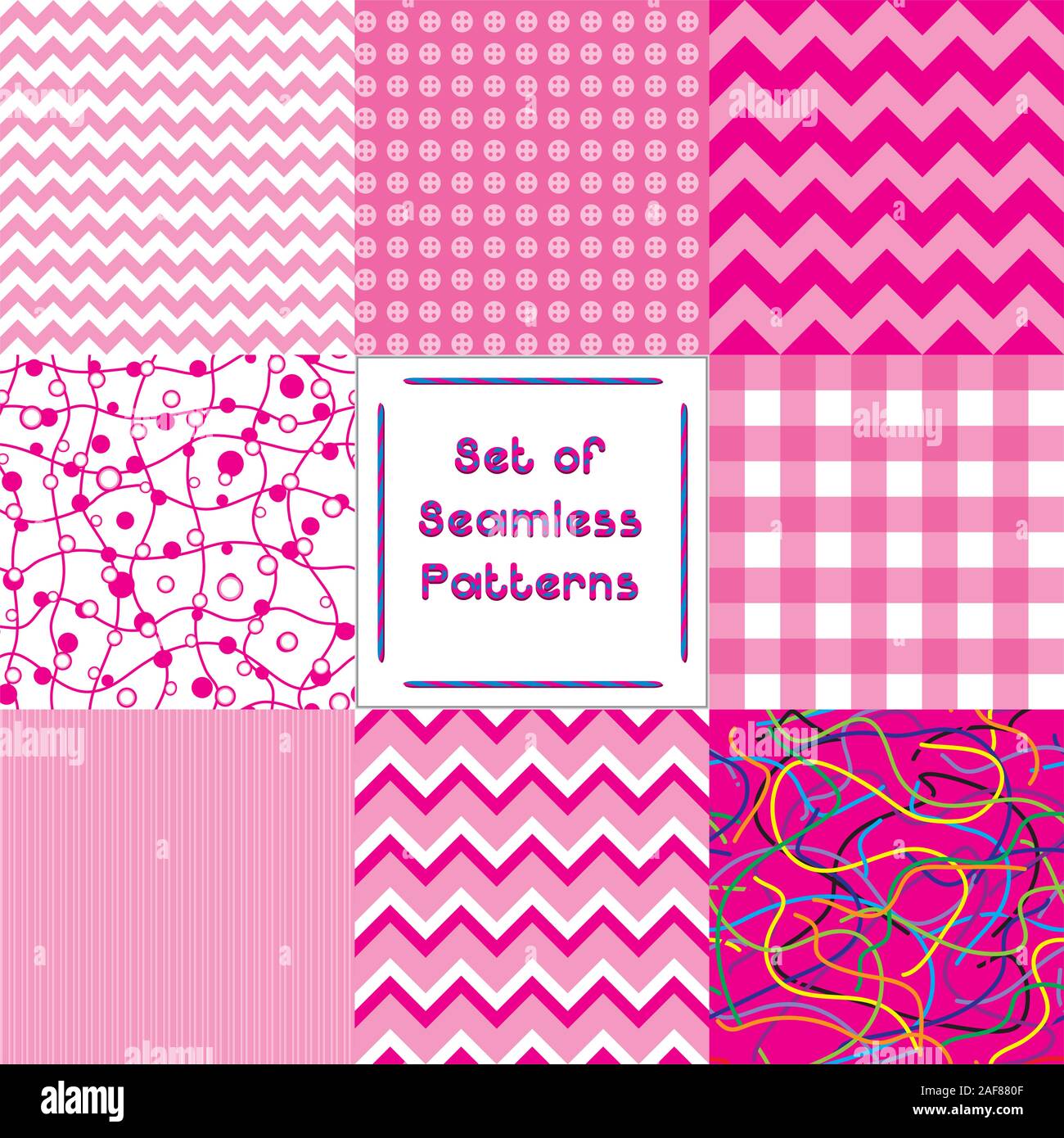 Set di astratta sfondi senza soluzione di continuità con il colore rosa pattern,illustrazione vettoriale Illustrazione Vettoriale
