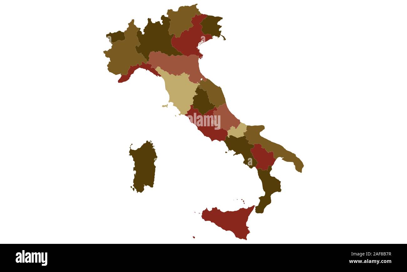 Mappa del vettore Italia colorato, con paesi, frontiere, alta dettagliate, modificabile, Illustrazione Vettoriale