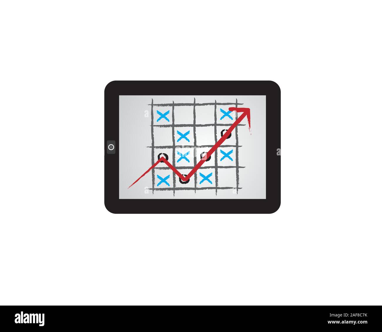 Insight gioco applicazioni di marketing con crescente grafico freccia sul tablet Illustrazione Vettoriale