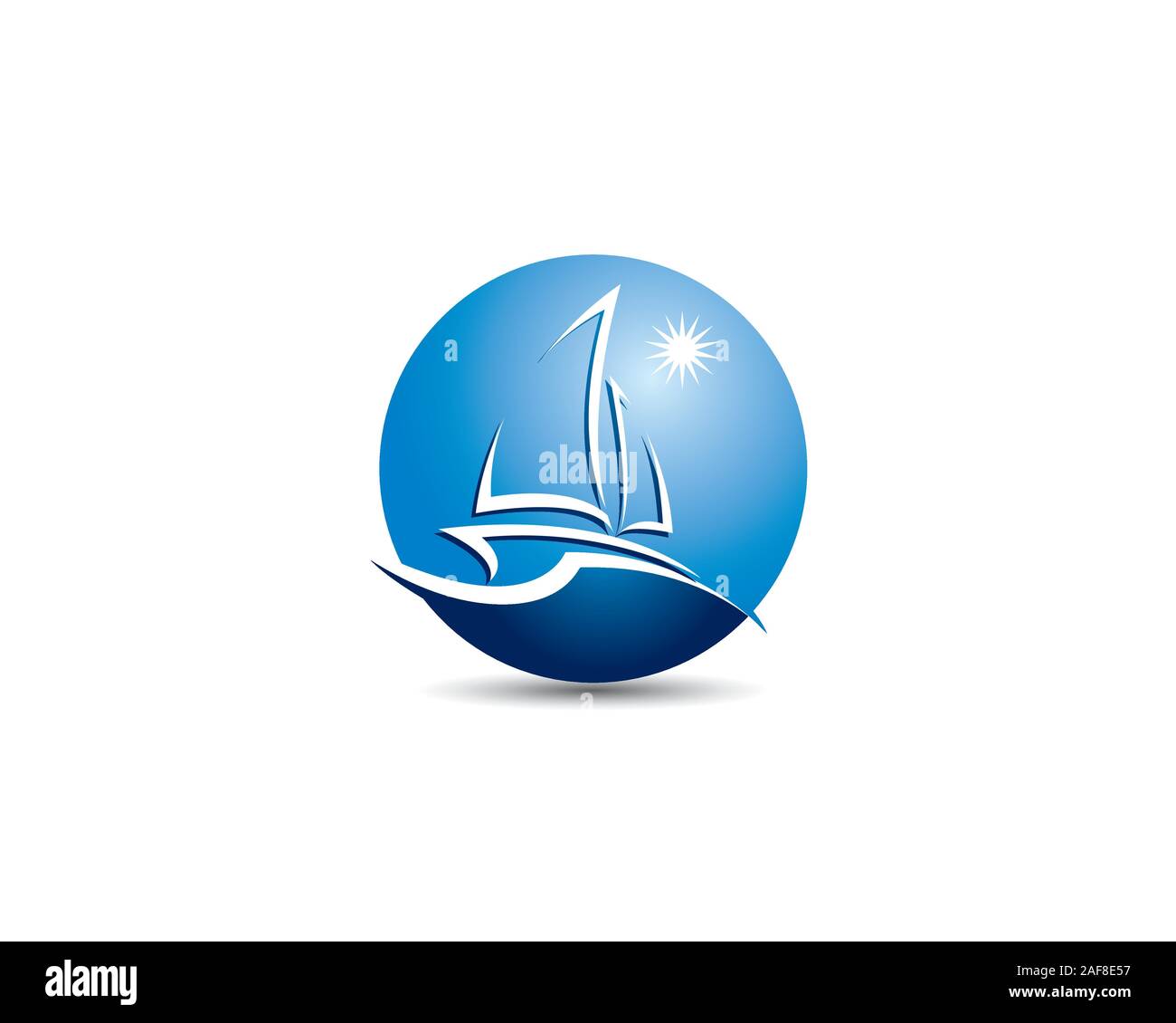 Semplice e moderno yacht barca randa come lo spazio negativo all'interno di una sfera logo rotondo Illustrazione Vettoriale