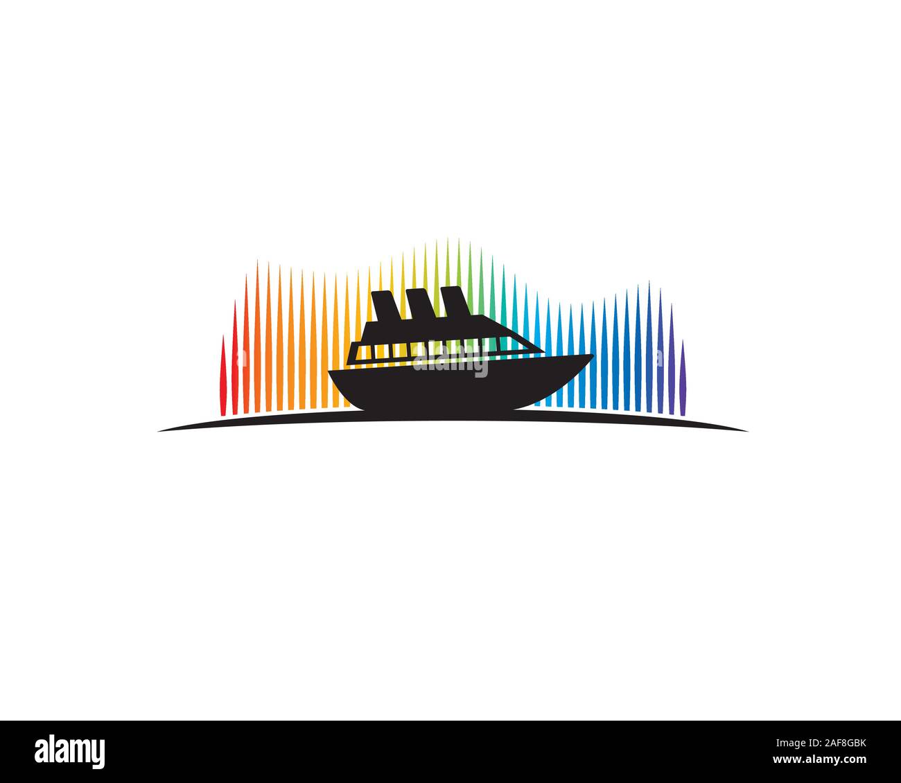 Yacht Crociere in barca oceano con aurora boreale come sfondo Illustrazione Vettoriale