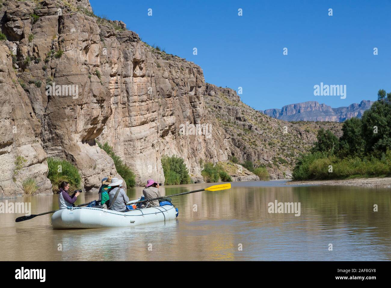 Parco nazionale di Big Bend. Travi a vista sul Rio Grande immissione Hot Springs Canyon. Foto Stock