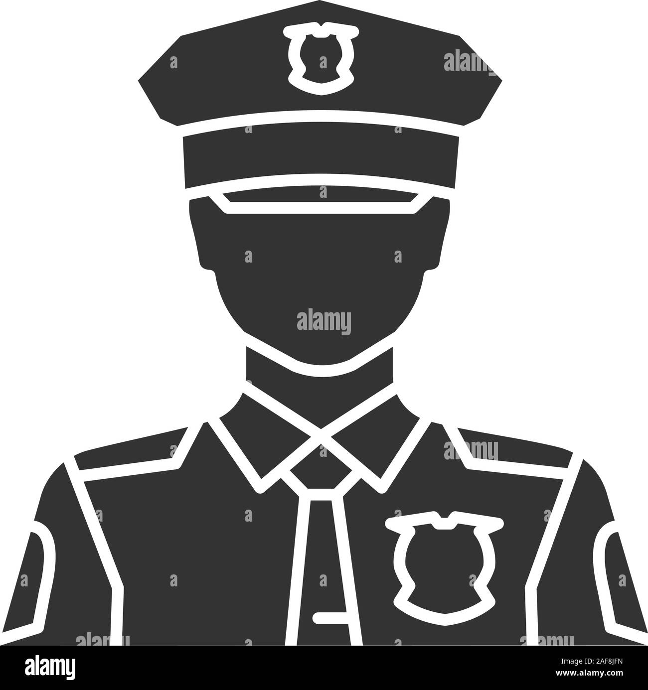 Poliziotto icona glyph. Funzionario di polizia. Simbolo di Silhouette. Lo spazio negativo. Vettore illustrazione isolato Illustrazione Vettoriale