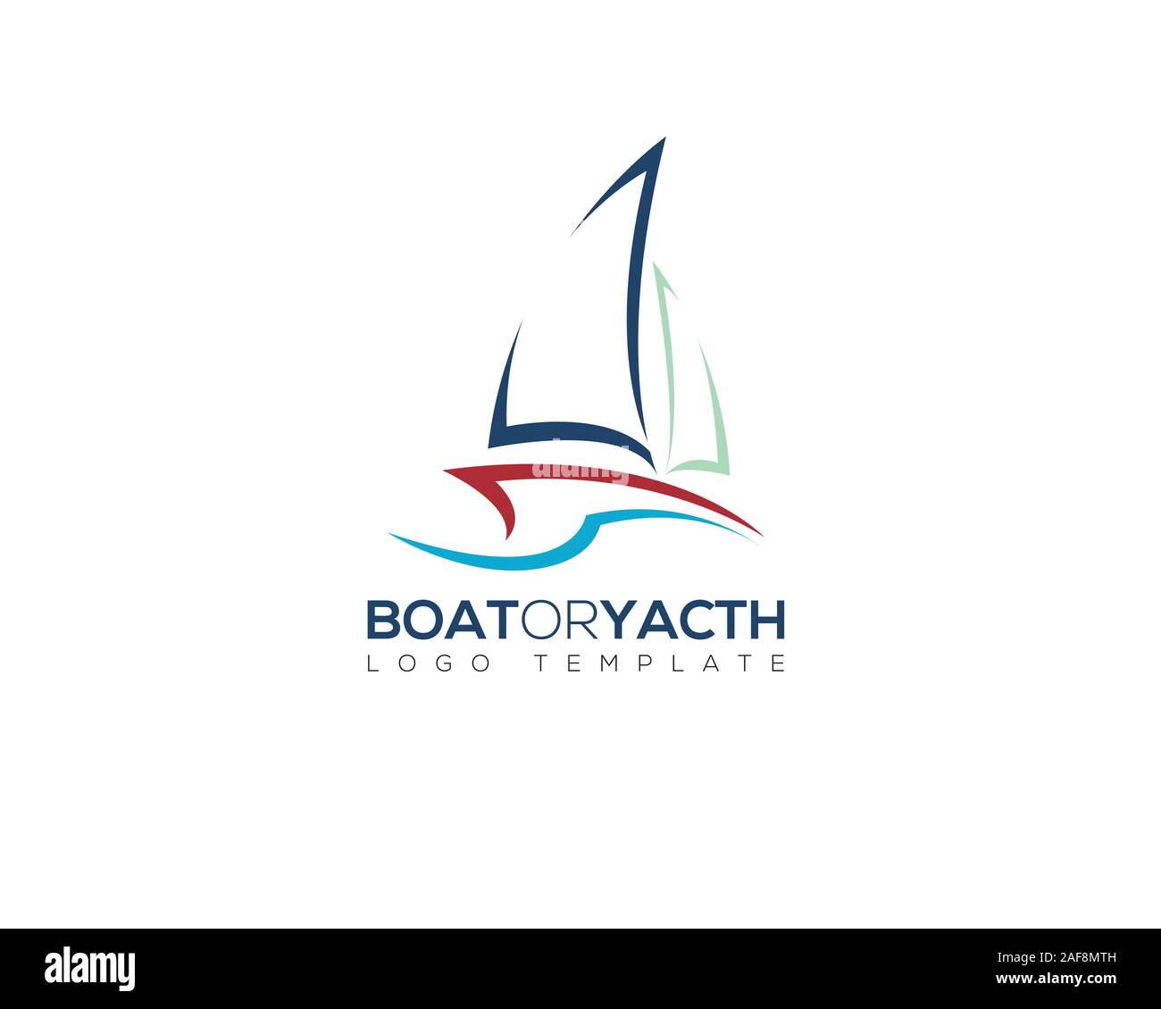Noleggio barca in spazio negativo logo con estate onde oceaniche e linea semplice silhouette Illustrazione Vettoriale