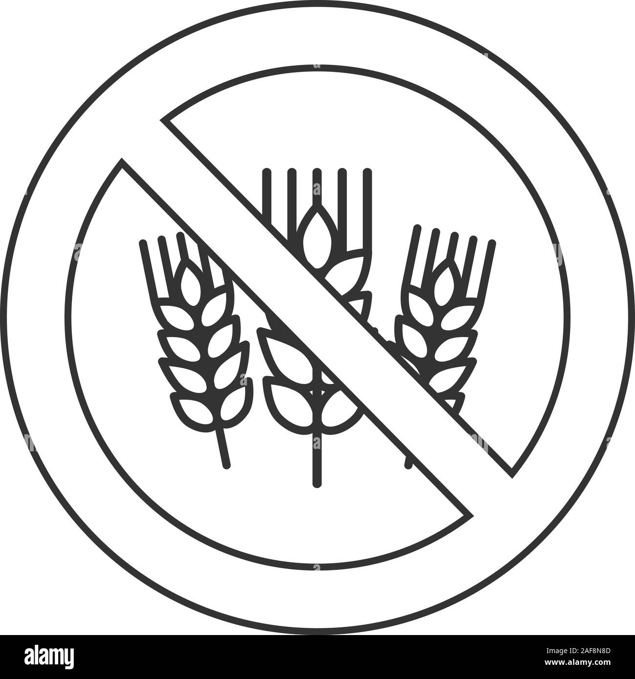 Vietato firmare con spighe di grano icona lineare. Linea sottile illustrazione. Senza glutine. Arrestare il simbolo di contorno. Il vettore isolato disegno di contorno Illustrazione Vettoriale