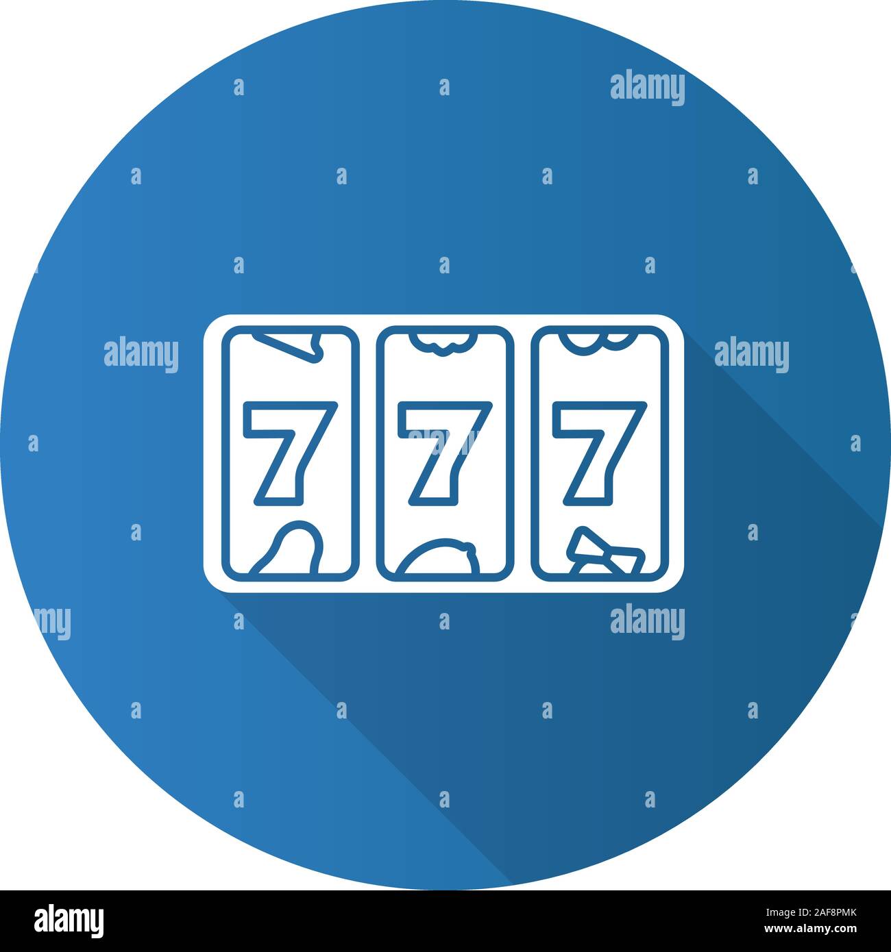 Slot machine con tre sevens design piatto lungo ombra glifo icona. 777. Lucky 7. Casino. Vettore illustrazione silhouette Illustrazione Vettoriale