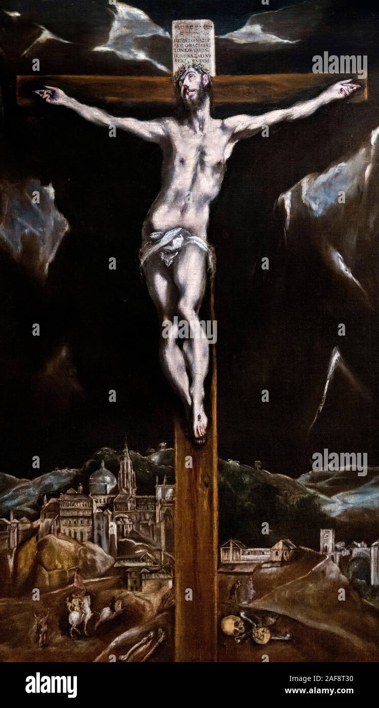 Cristo sulla croce con una vista di Toledo di El Greco (Domenikos Theotokopoulos, 1541-1614), olio su tela, c.1610-14 Foto Stock
