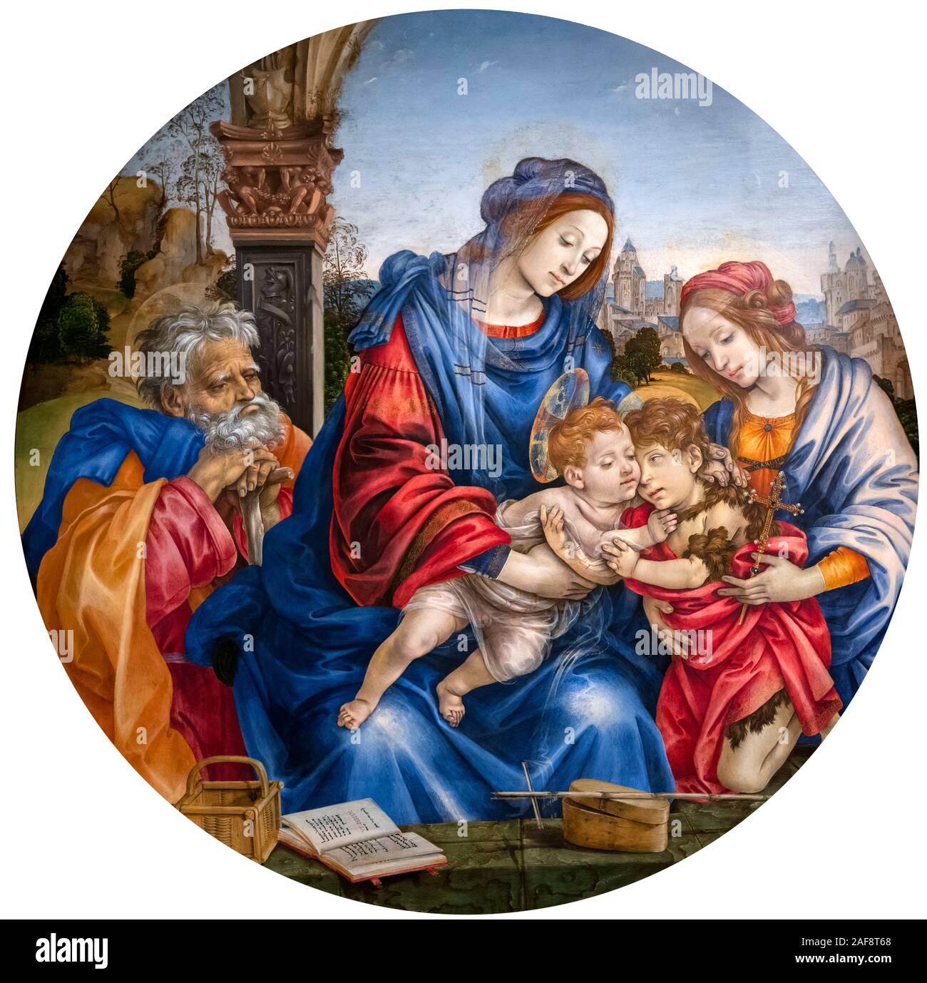 La Sacra famiglia con San Giovanni Battista e Santa Margherita da Filippino Lippi (1457-1504), tempera e Olio su legno, c.1495 Foto Stock