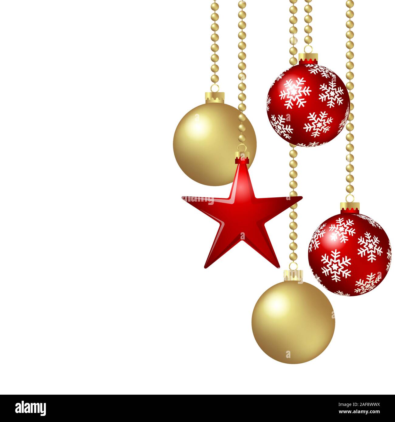 EPS vettore 10 appeso Natale sfondo baubles concetto con la stella rossa e spazio libero per il testo Illustrazione Vettoriale