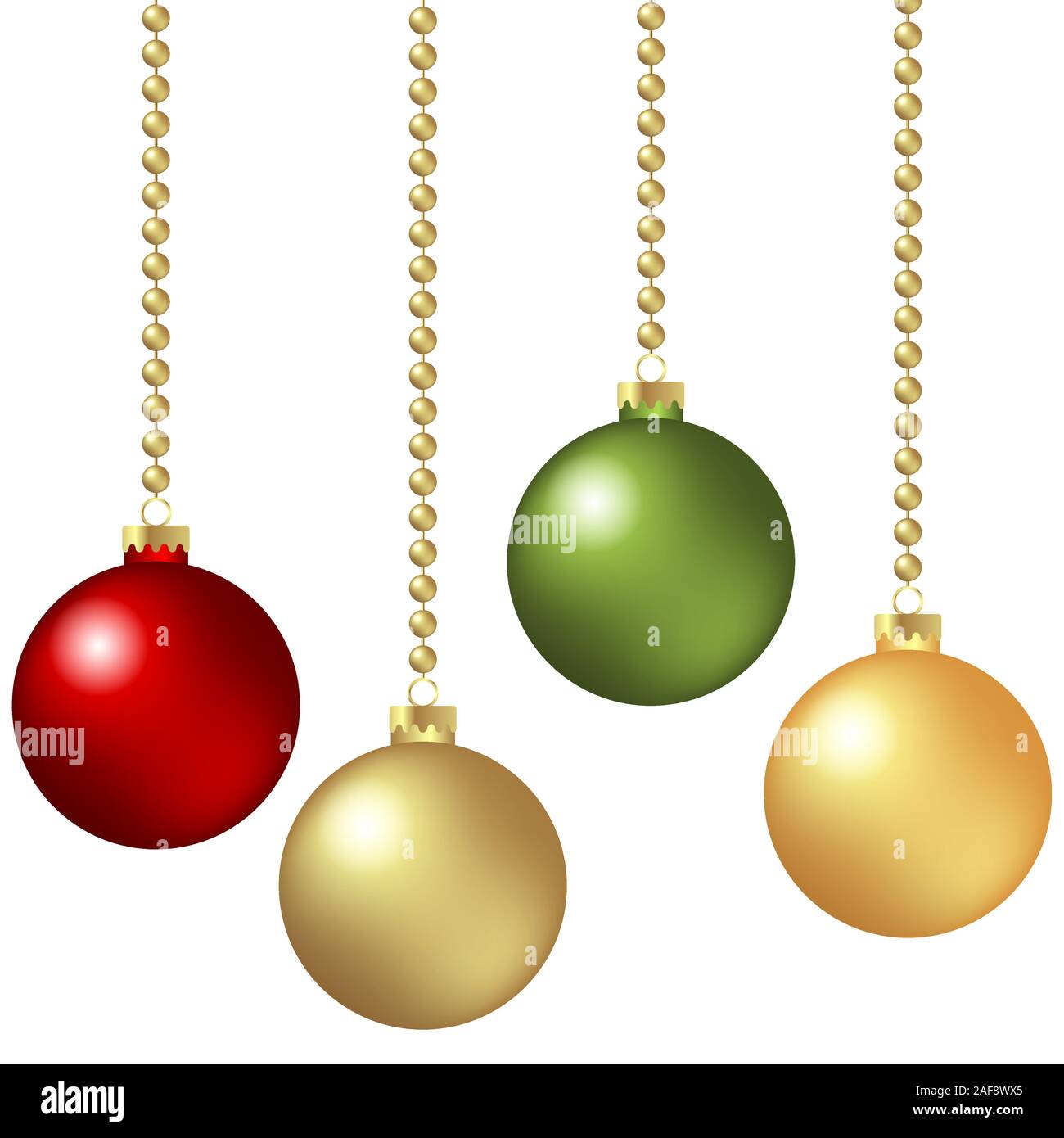 EPS vettore 10 appeso baubles di natale il concetto di sfondo colorato di rosso, verde e oro Illustrazione Vettoriale