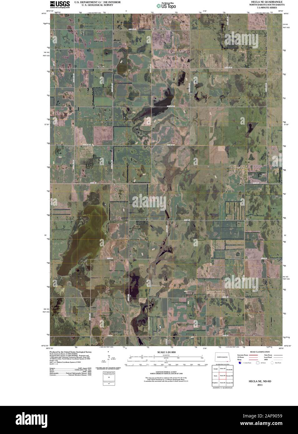 USGS TOPO Map North Dakota ND Hecla NE 20110323 TM il restauro Foto Stock