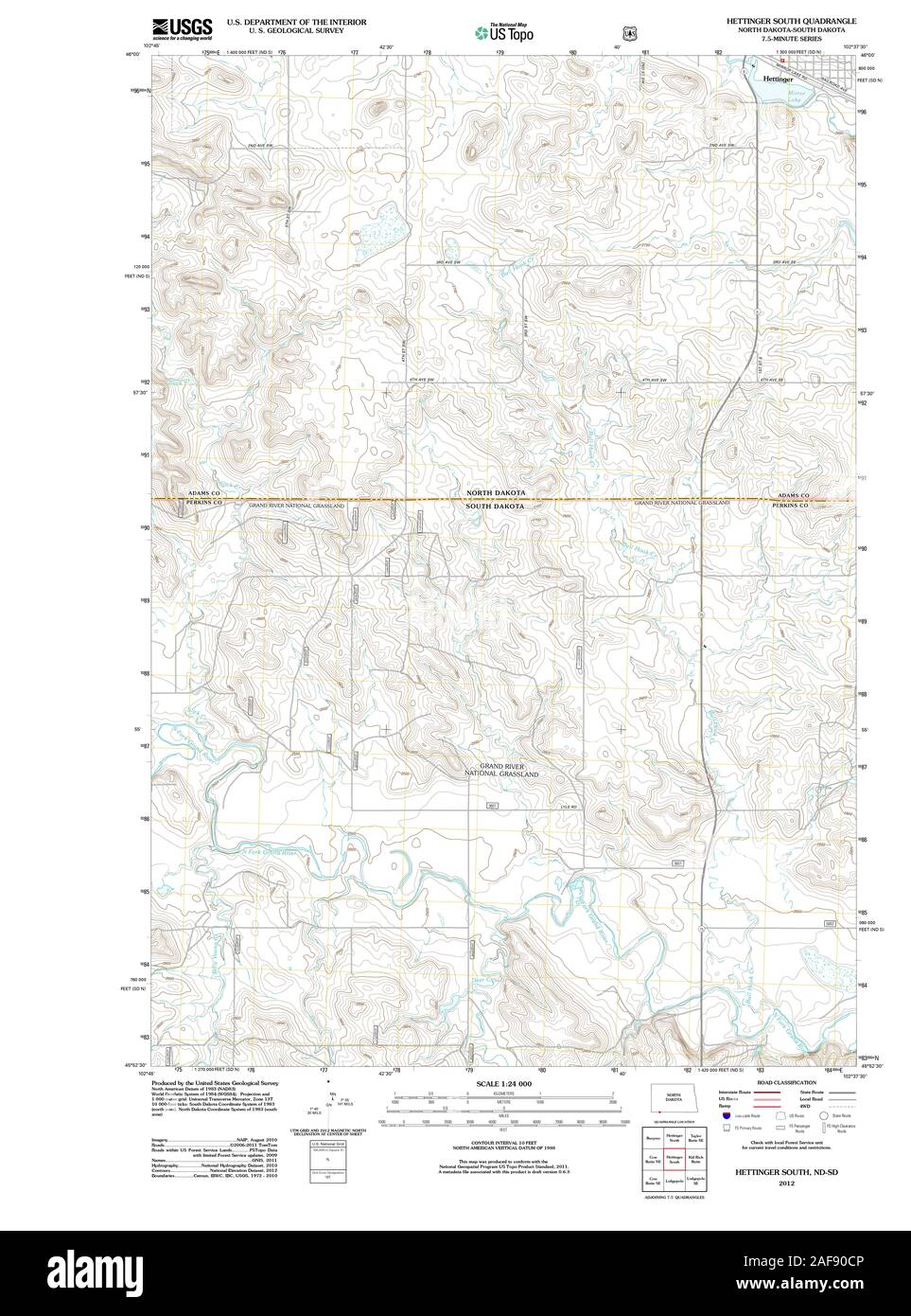 USGS TOPO Map North Dakota ND Hettinger Sud 20120626 TM il restauro Foto Stock