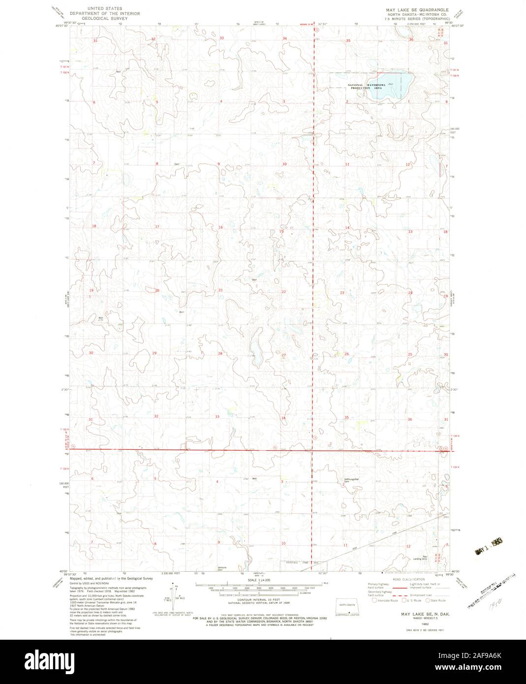 USGS TOPO Map North Dakota ND può Lago SE 284488 1982 24000 Restauro Foto Stock