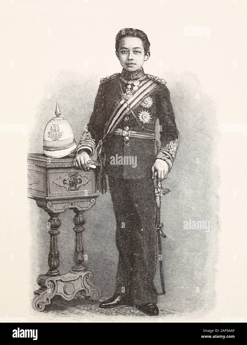 Il secondo figlio del re del Siam (Thailandia) Rama V Chulalongkorn (Crown Prince). Incisione della fine del XIX secolo. Foto Stock