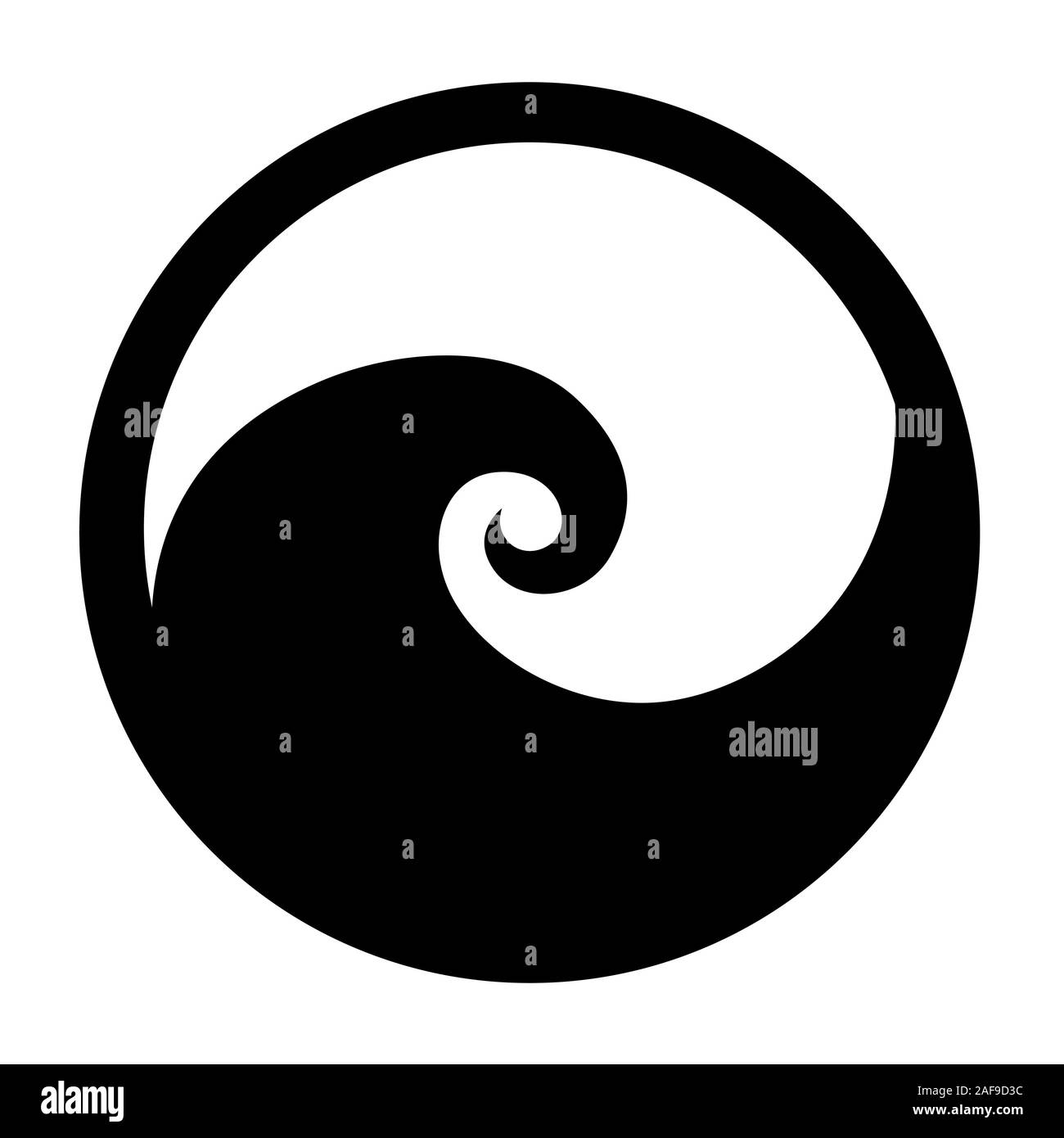 Koru icona a spirale in nero stilizzato tribale maori tattoo Nuova Zelanda Kiwiana logo stile Illustrazione Vettoriale