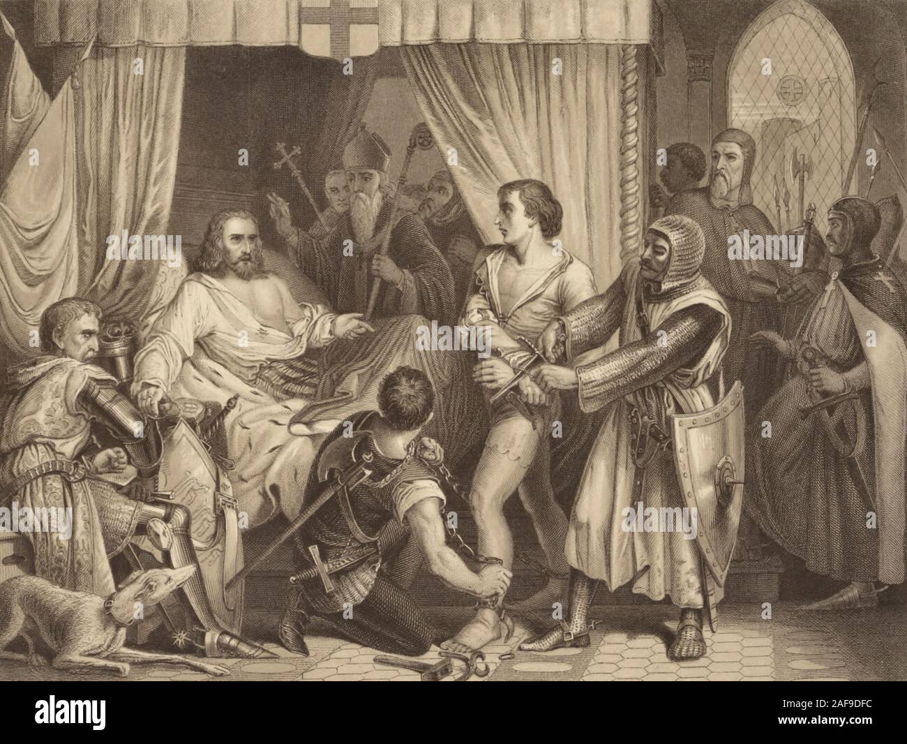 Richard Coeur de Lion perdonando Bertrand de Gurdun, che aveva tentato la sua vita, 1199 Foto Stock