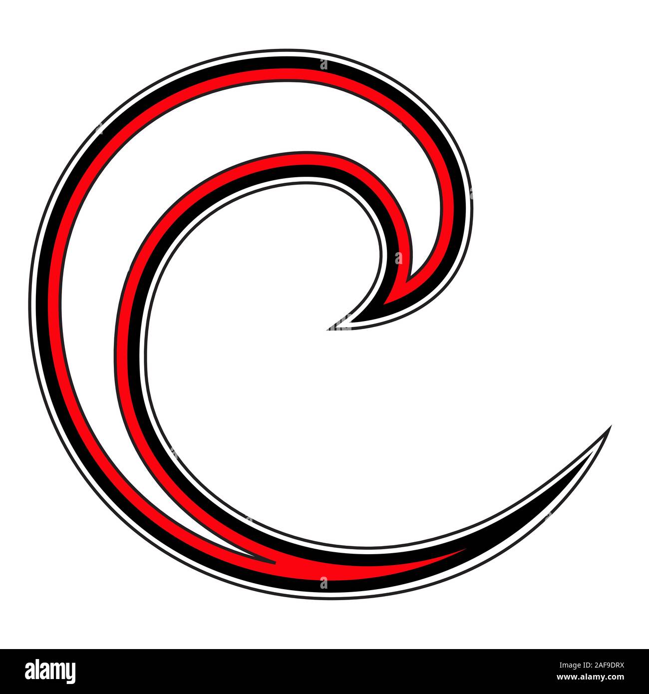 Koru Maori Logo a spirale nero rosso Nuova Zelanda stile Kiwiana Illustrazione Vettoriale