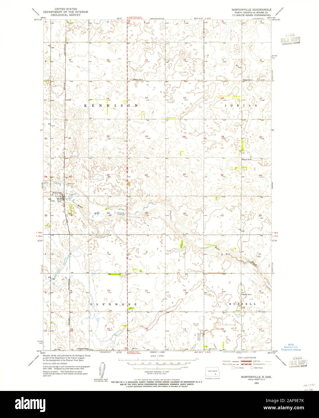 USGS TOPO Map North Dakota ND Nortonville 284670 1953 24000 Restauro Foto Stock