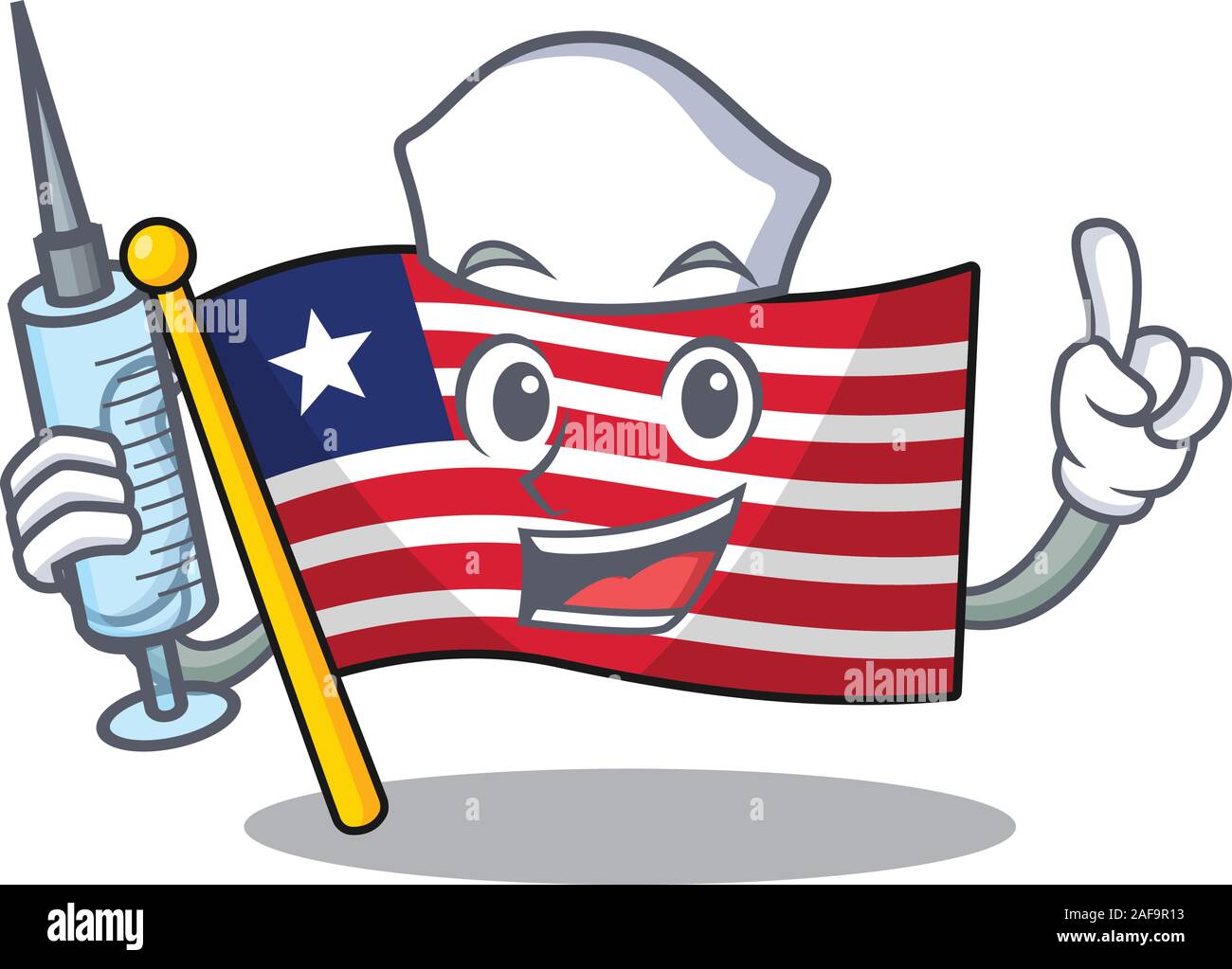 Ospitale carino infermiera Bandiera della Liberia di scorrimento stile cartoon tenendo la siringa Illustrazione Vettoriale