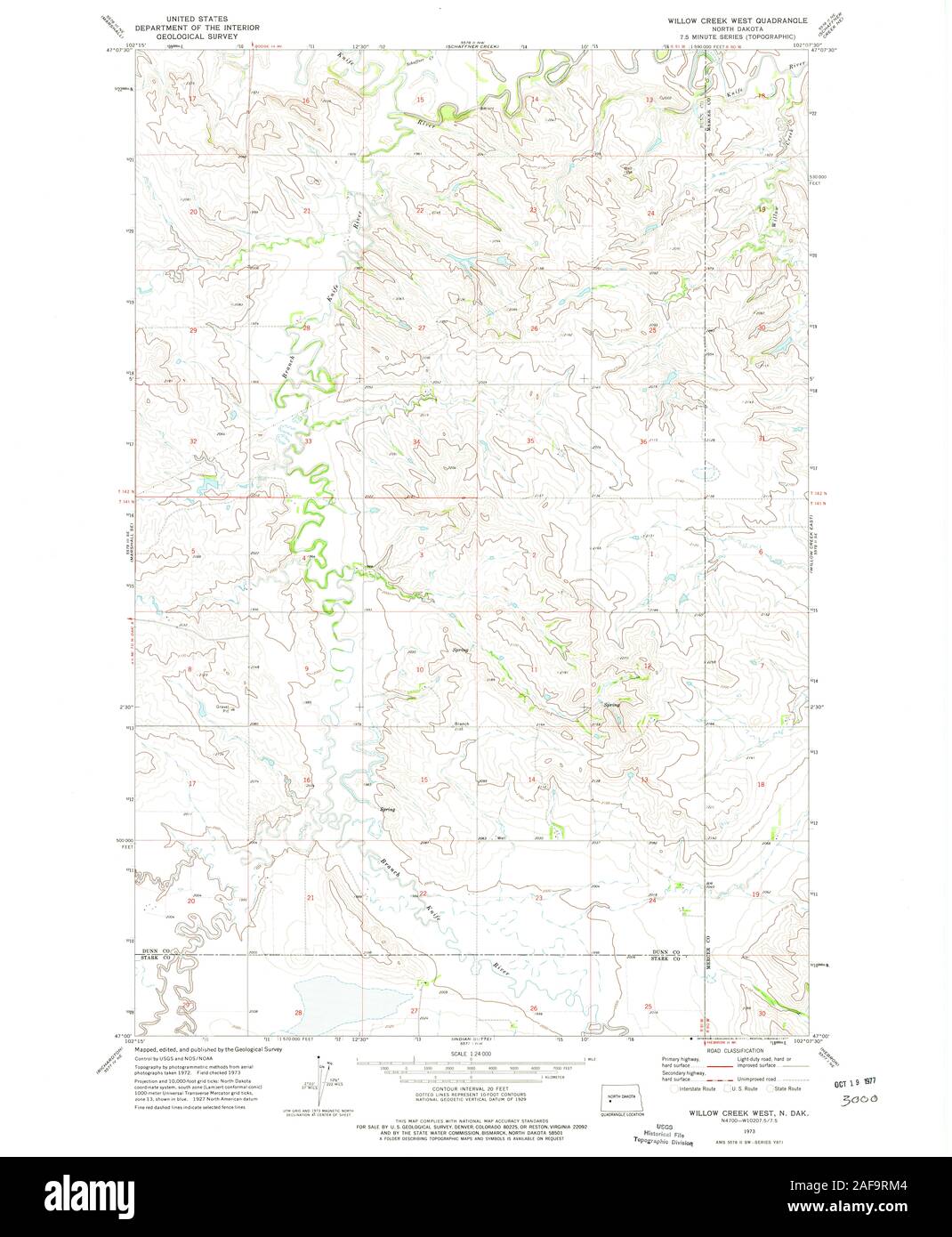 USGS TOPO Map North Dakota ND Willow Creek West 285200 1973 24000 Restauro Foto Stock