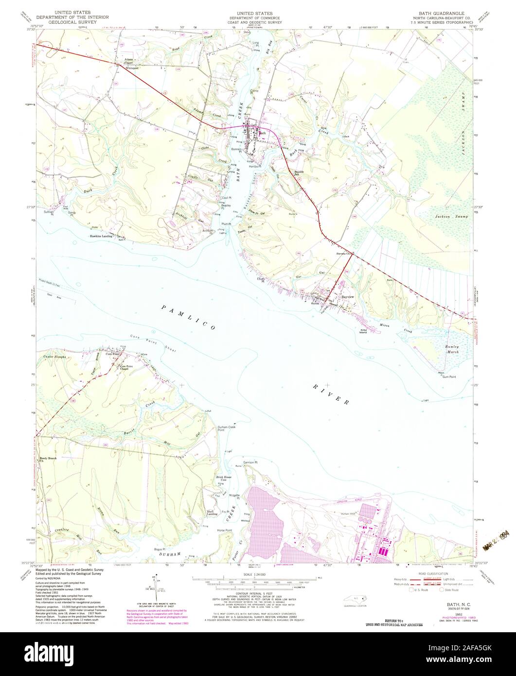 USGS TOPO Map North Carolina NC 163699 Bagno 1951 24000 Restauro Foto Stock