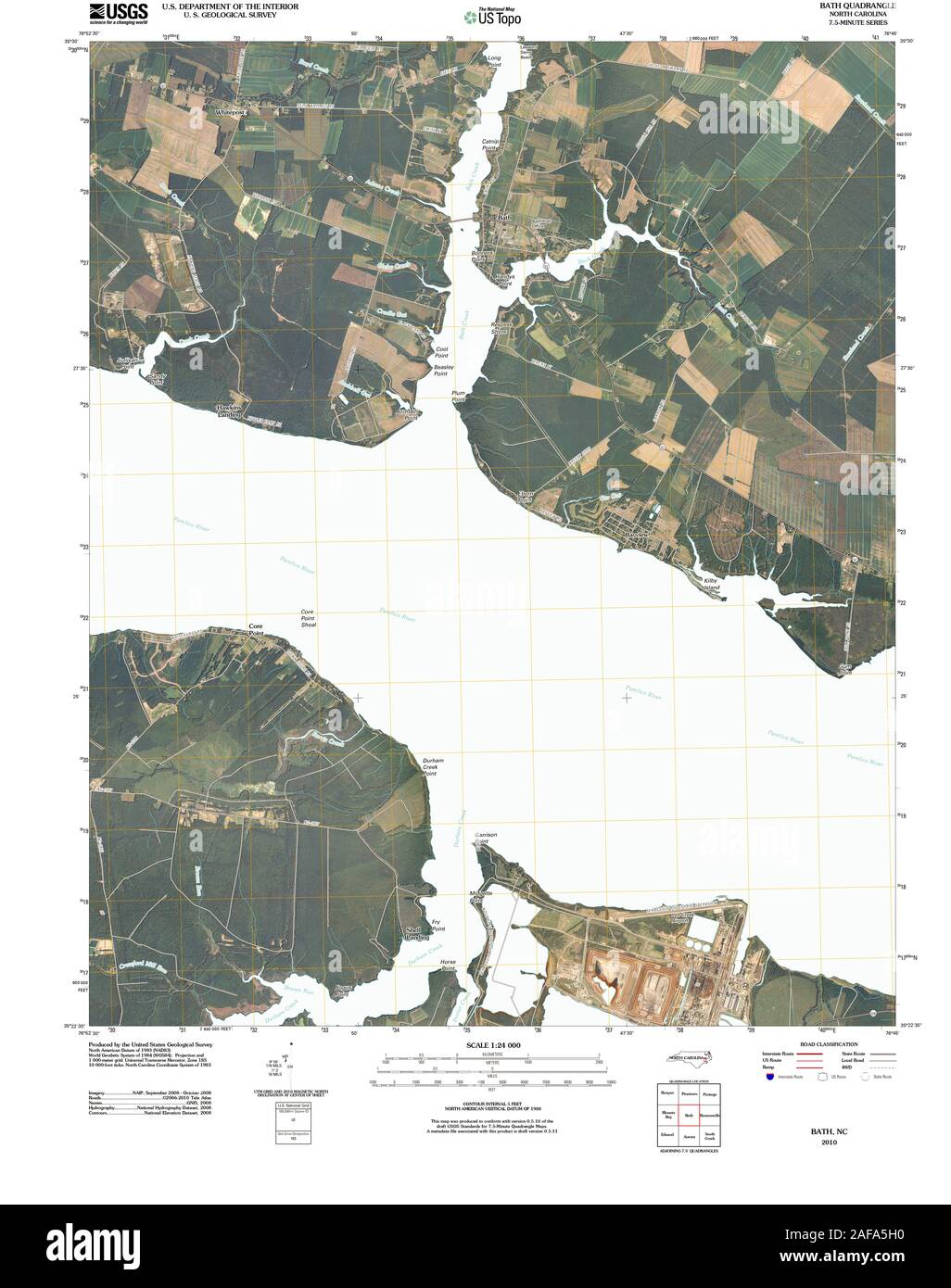 USGS TOPO Map North Carolina NC 20100813 Bagno TM il restauro Foto Stock