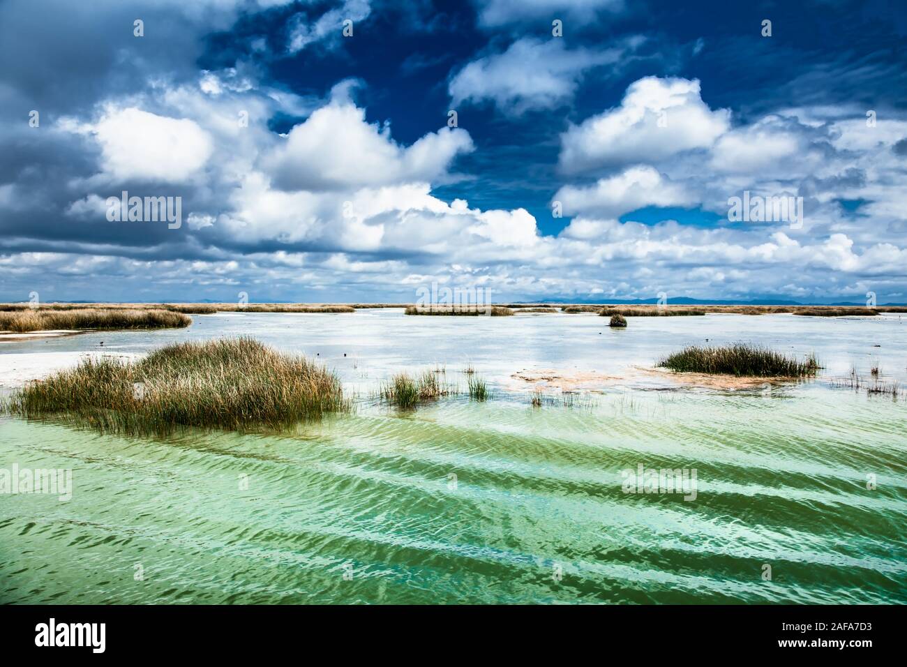 Il viaggio in barca sul lago Titicaca vicino a Puno, Perù, Sud America. Foto Stock