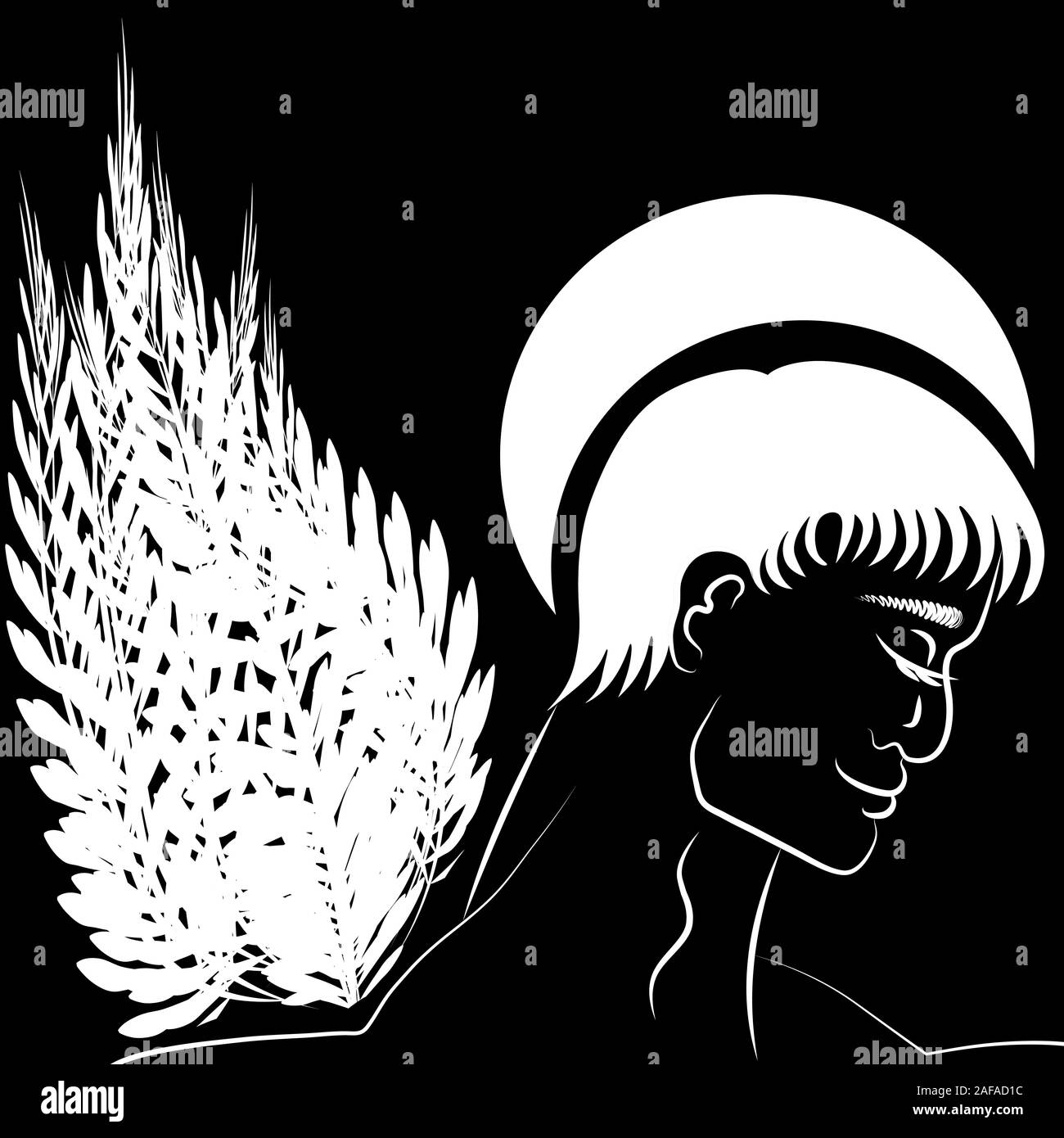 In bianco e nero, grafica d'arte - celeste patrono, Angelo custode Illustrazione Vettoriale