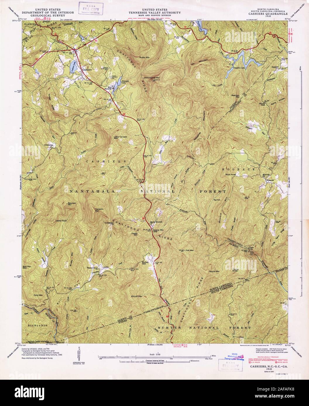 USGS TOPO Map North Carolina NC cassieri 164138 1947 24000 Restauro Foto Stock