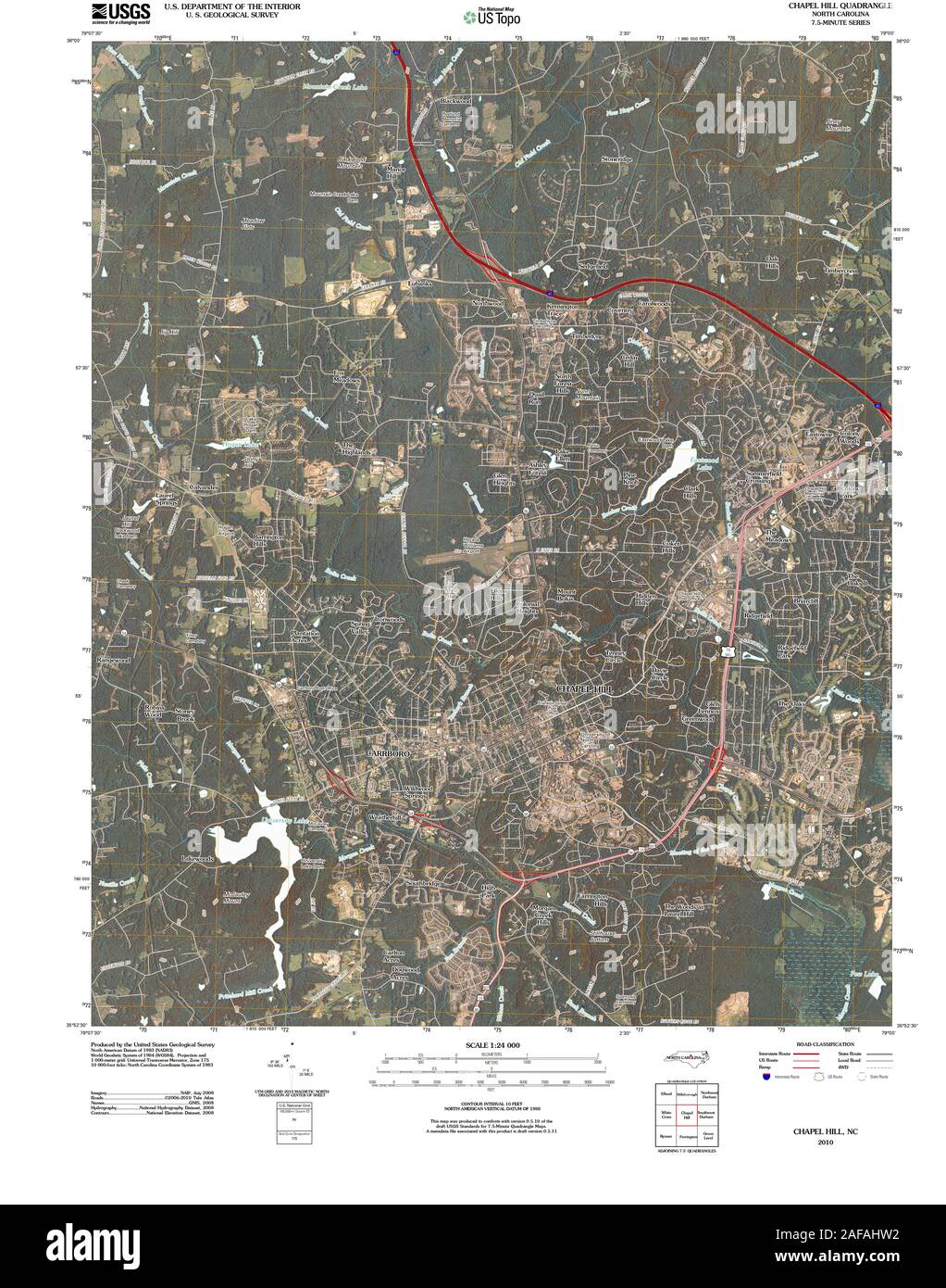 USGS TOPO Map North Carolina NC Chapel Hill 20100830 TM il restauro Foto Stock