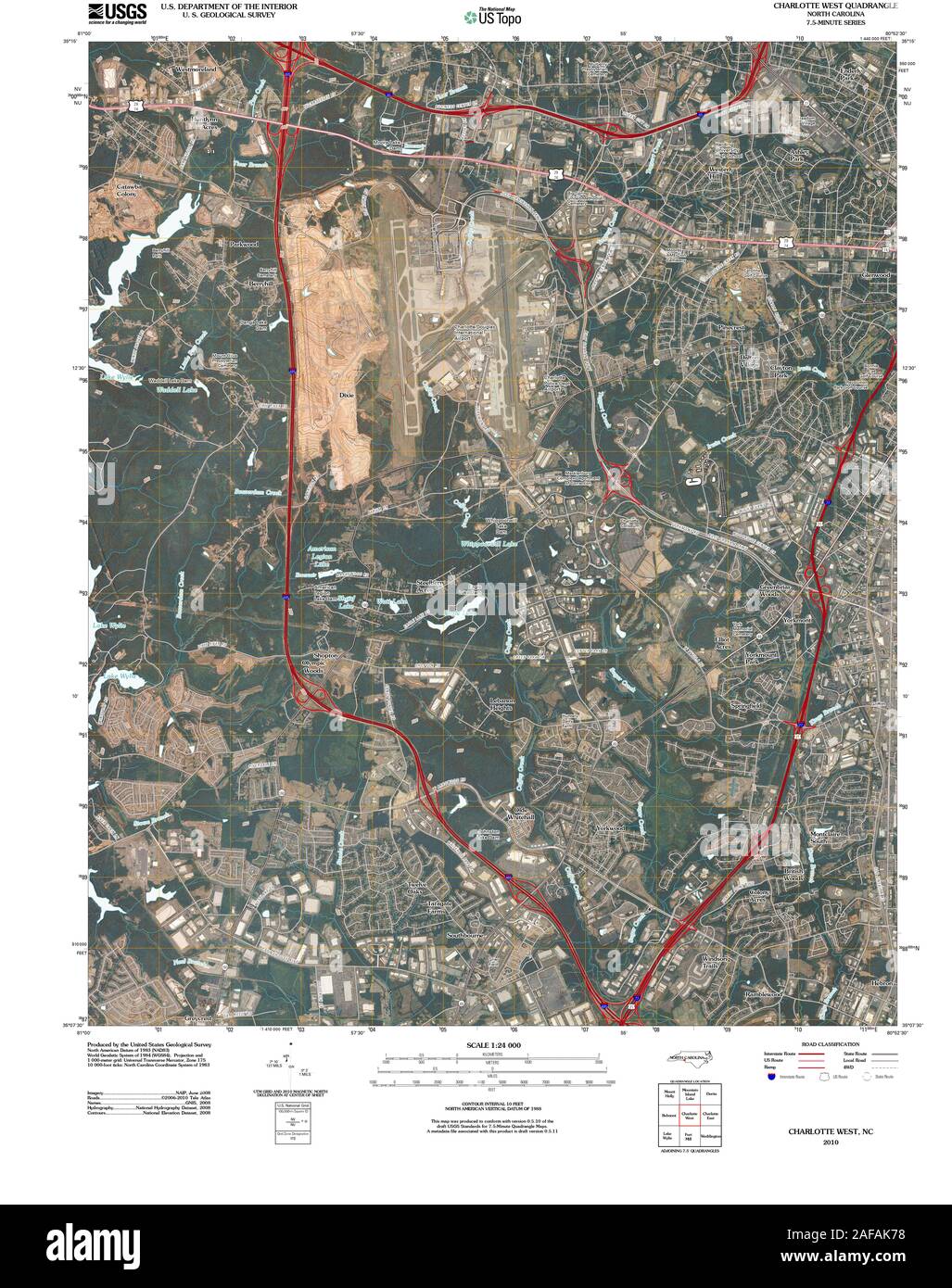 USGS TOPO Map North Carolina Charlotte NC 20100813 Ovest TM il restauro Foto Stock