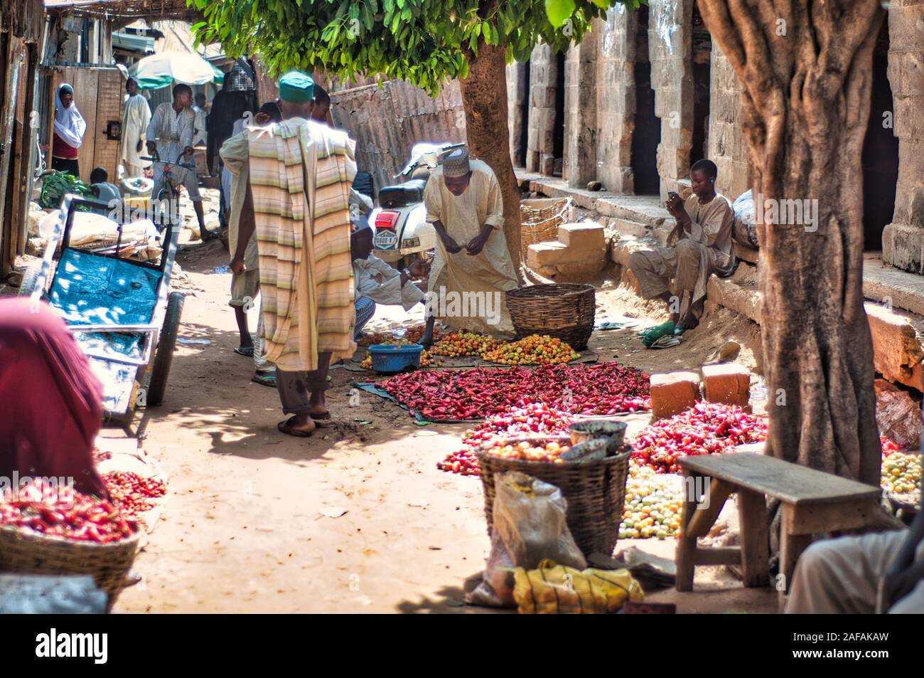 Chilis in vendita in un mercato di Kano, Nigeria Foto Stock