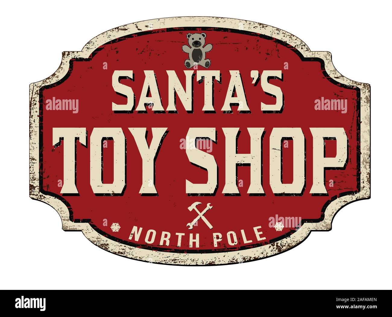 Santa's toy shop vintage metallo arrugginito segno su uno sfondo bianco, illustrazione vettoriale Illustrazione Vettoriale
