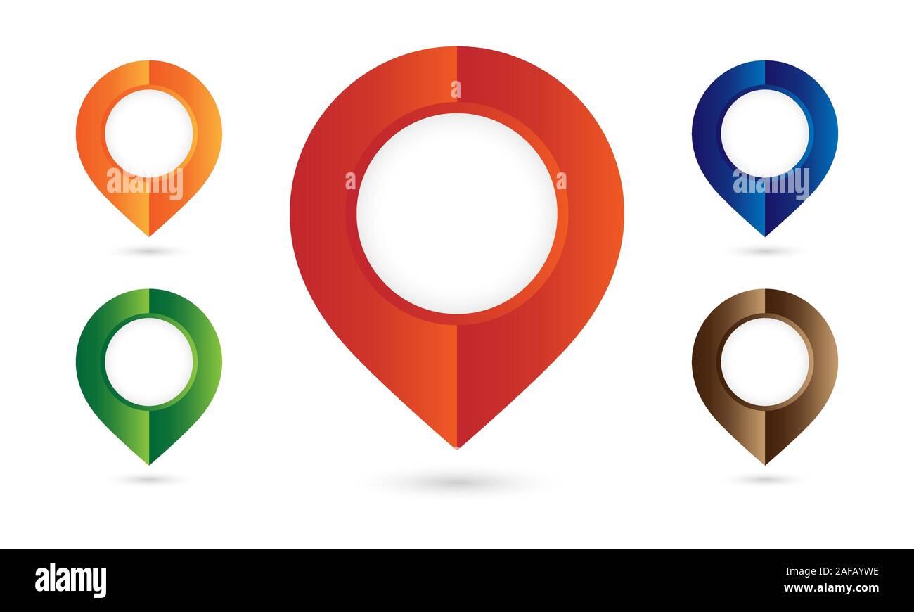 Mappa icona del puntatore posizione GPS simbolo. Design piatto stile. Mappa colorata punto marcatore. Ubicazione dei pin. Illustrazione Vettoriale