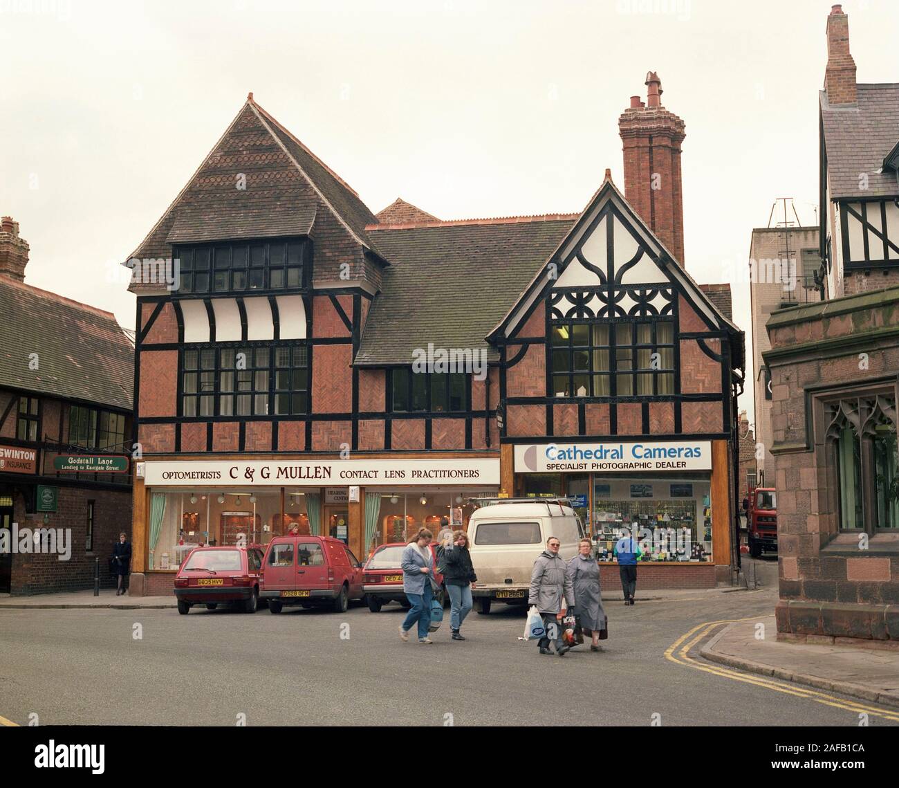 Scene di strada a Chester, Nord Ovest Inghilterra, in 1988,UK Foto Stock